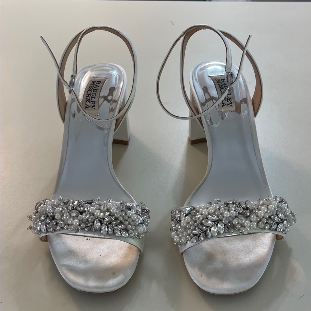 Badgley Mischka Silver and White Embellished Sandals